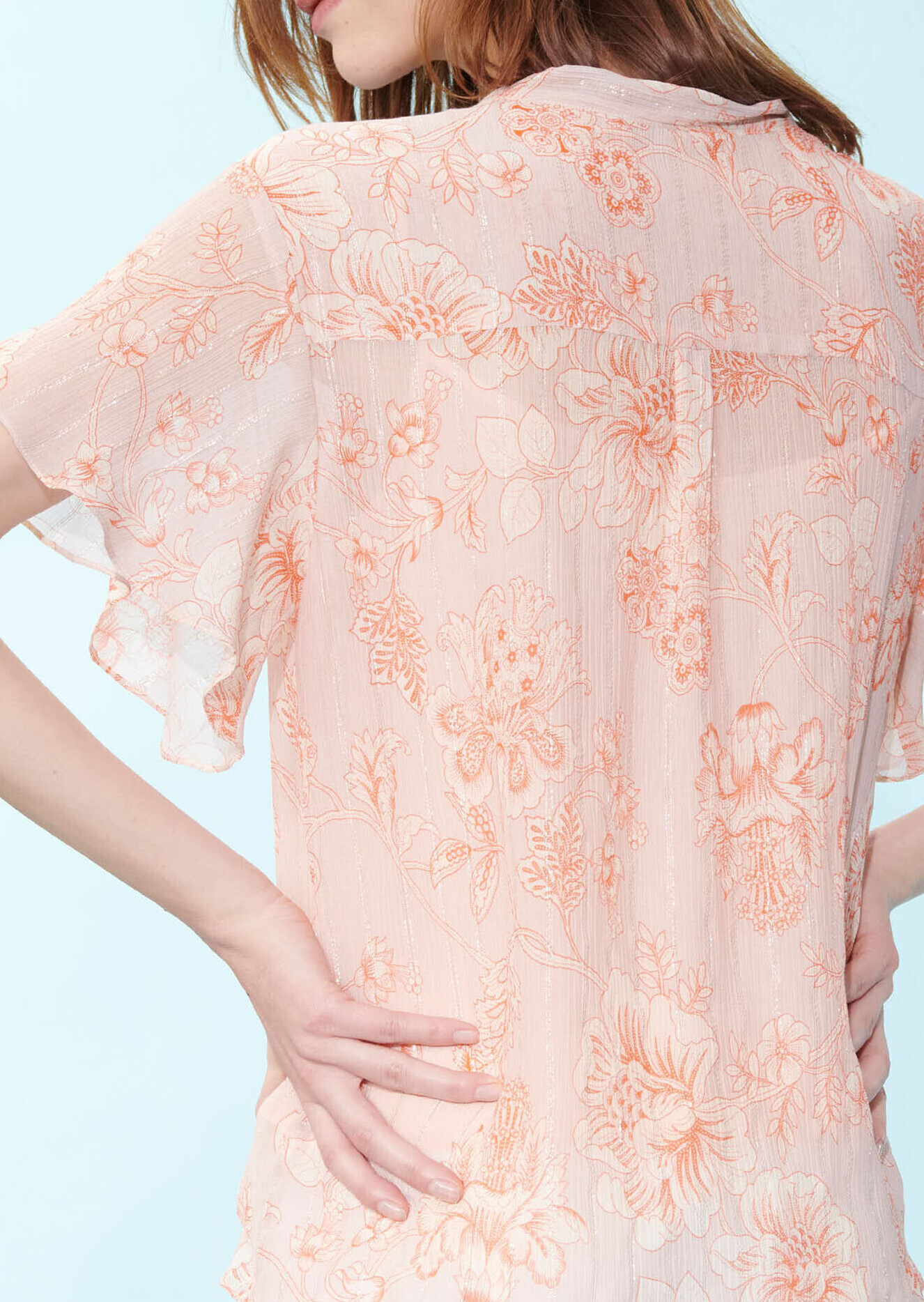 Chemise Carina nude imprimé poetic flowers en lurex Tara Jarmon seconde main photo 6