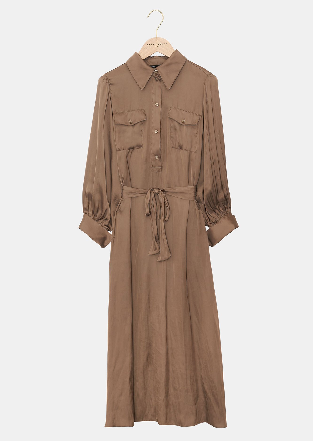 Robe Reynolds kaki en satin crinkle Tara Jarmon seconde main photo 1