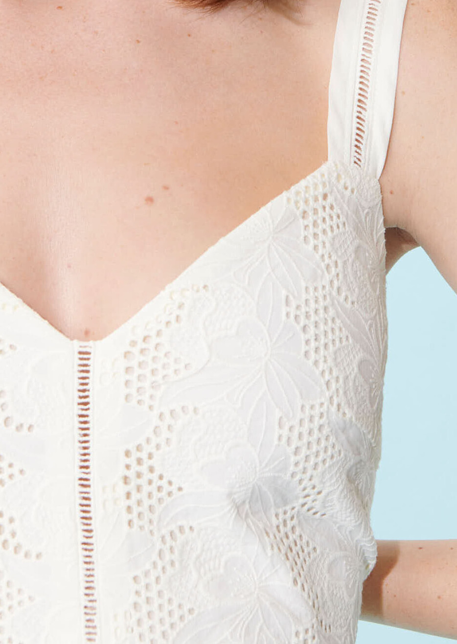 Top sans manches Tyche écru en broderie anglaise fleurs champêtre Tara Jarmon seconde main photo 3