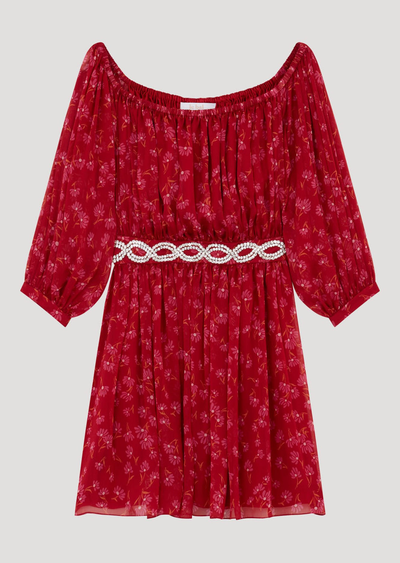 Robe rouge imprimé sur mousseline de soie Tara Jarmon seconde main photo 1