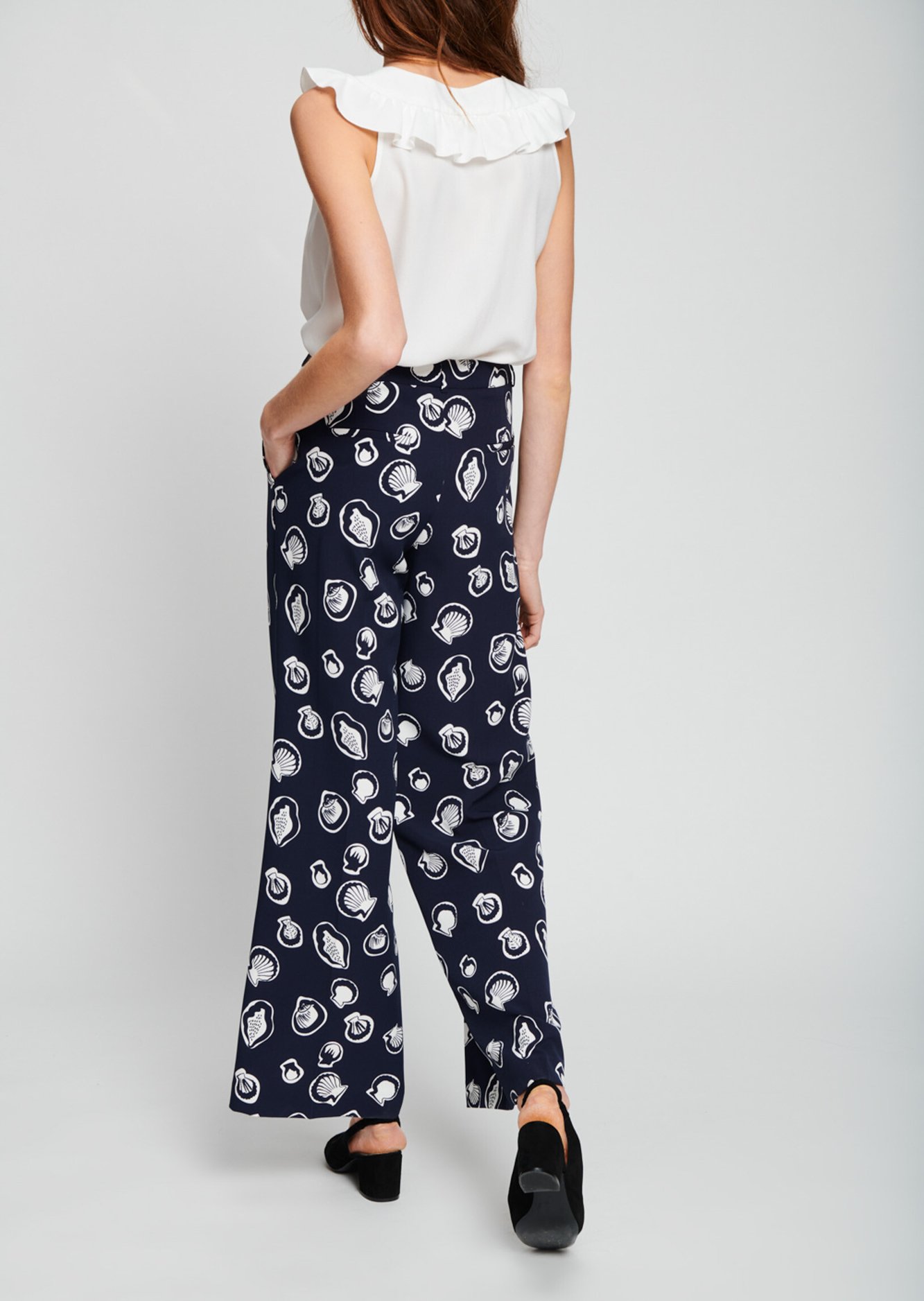 Pantalon bleu nuit motif coquillages Tara Jarmon seconde main photo 5