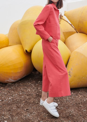 Pantalon jambes larges vieux rose en coton piqué Tara Jarmon seconde main photo 2