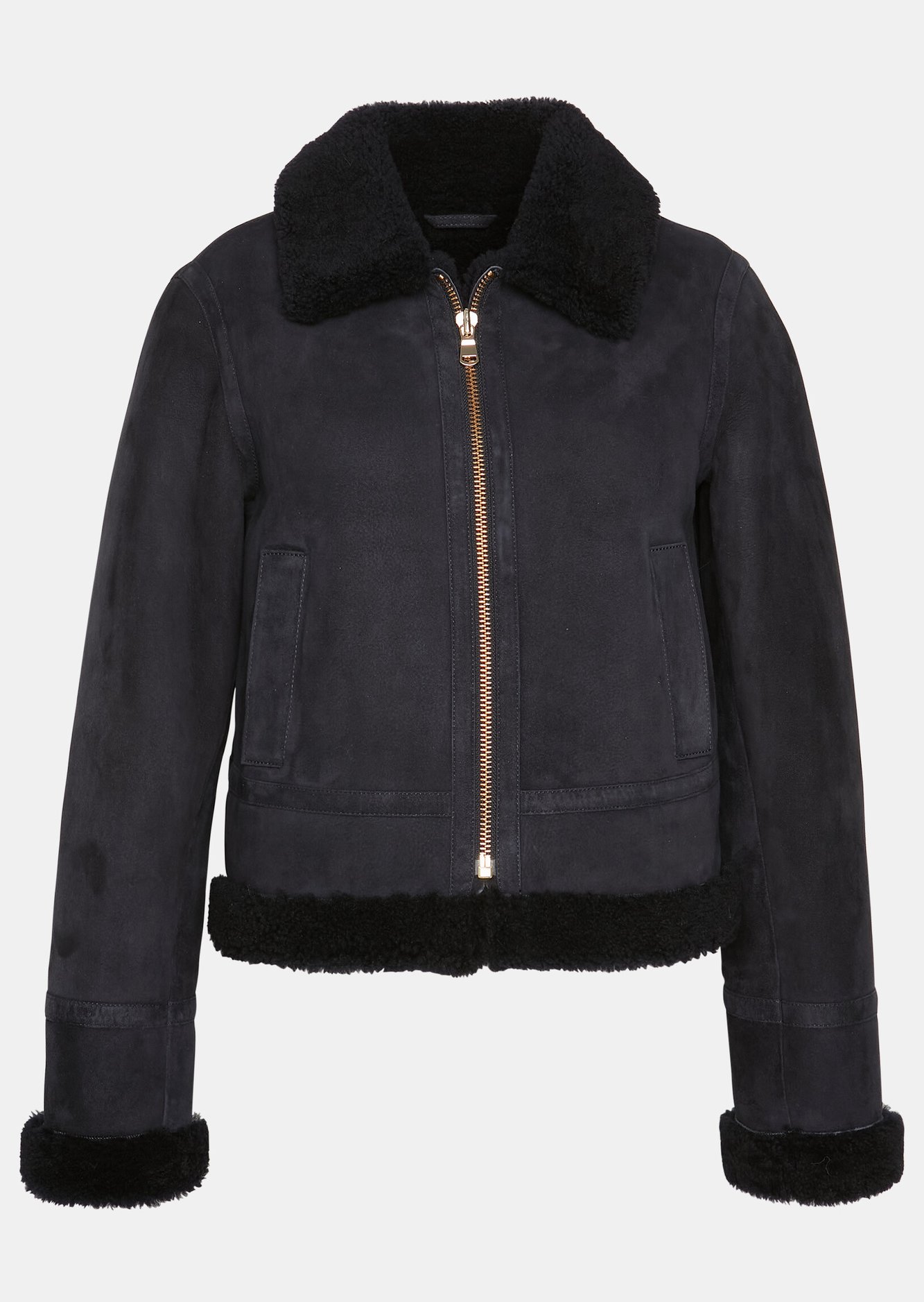Blouson Bikie bleu marine en peau lainée Tara Jarmon seconde main photo 1