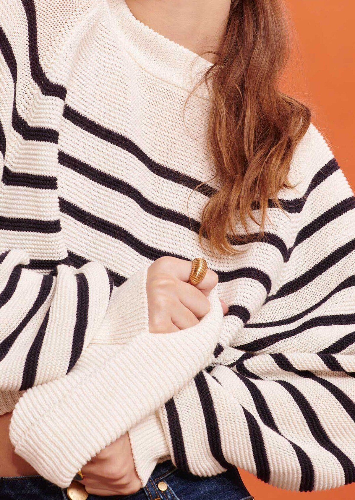 Pull Parisienne écru marinière en lin et coton Tara Jarmon seconde main photo 5