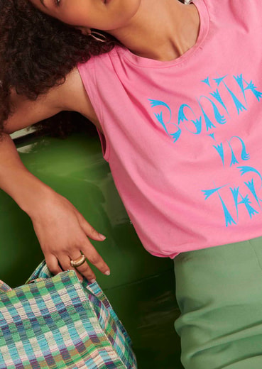 T-shirt Tenerife rose en coton Tara Jarmon seconde main photo 2