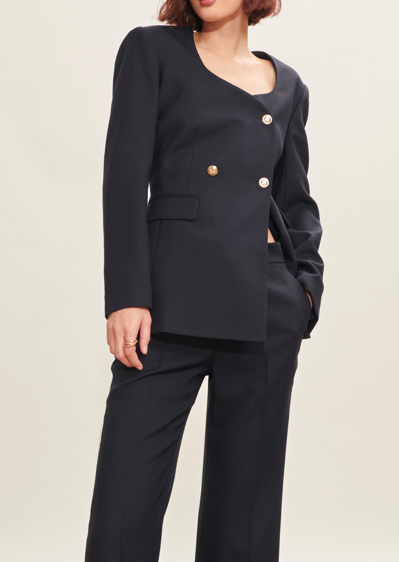 Veste Viviann bleu nuit en toile tailleur Tara Jarmon seconde main photo 3