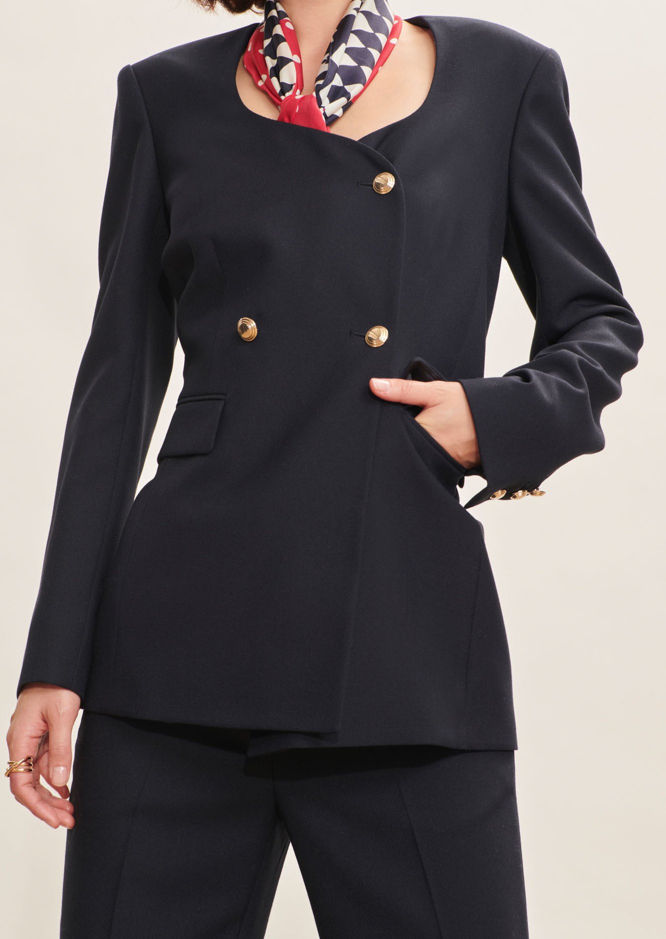 Veste Viviann bleu nuit en toile tailleur Tara Jarmon seconde main photo 5