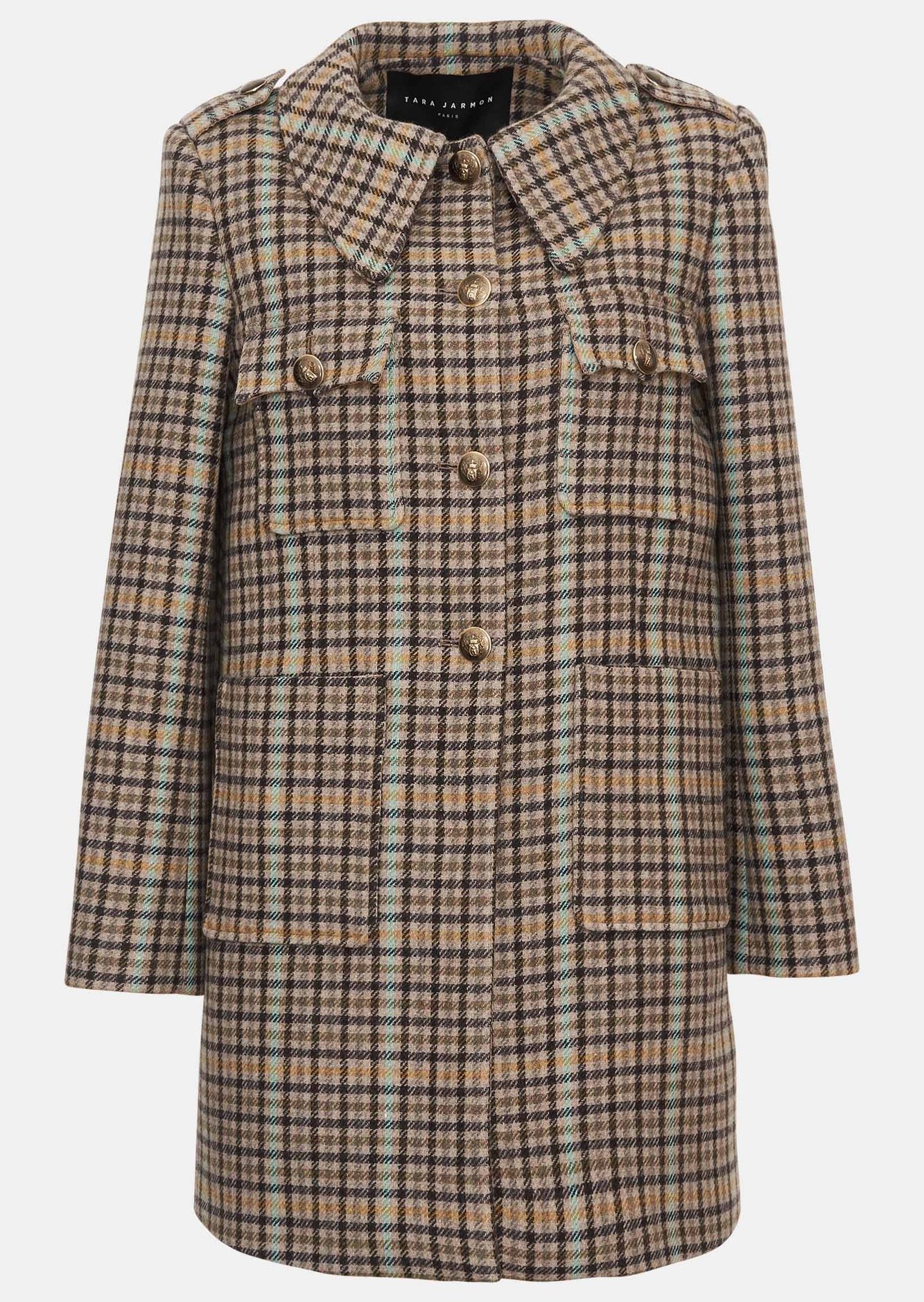 Manteau Marjolaine gris en laine tartan Tara Jarmon seconde main photo 1