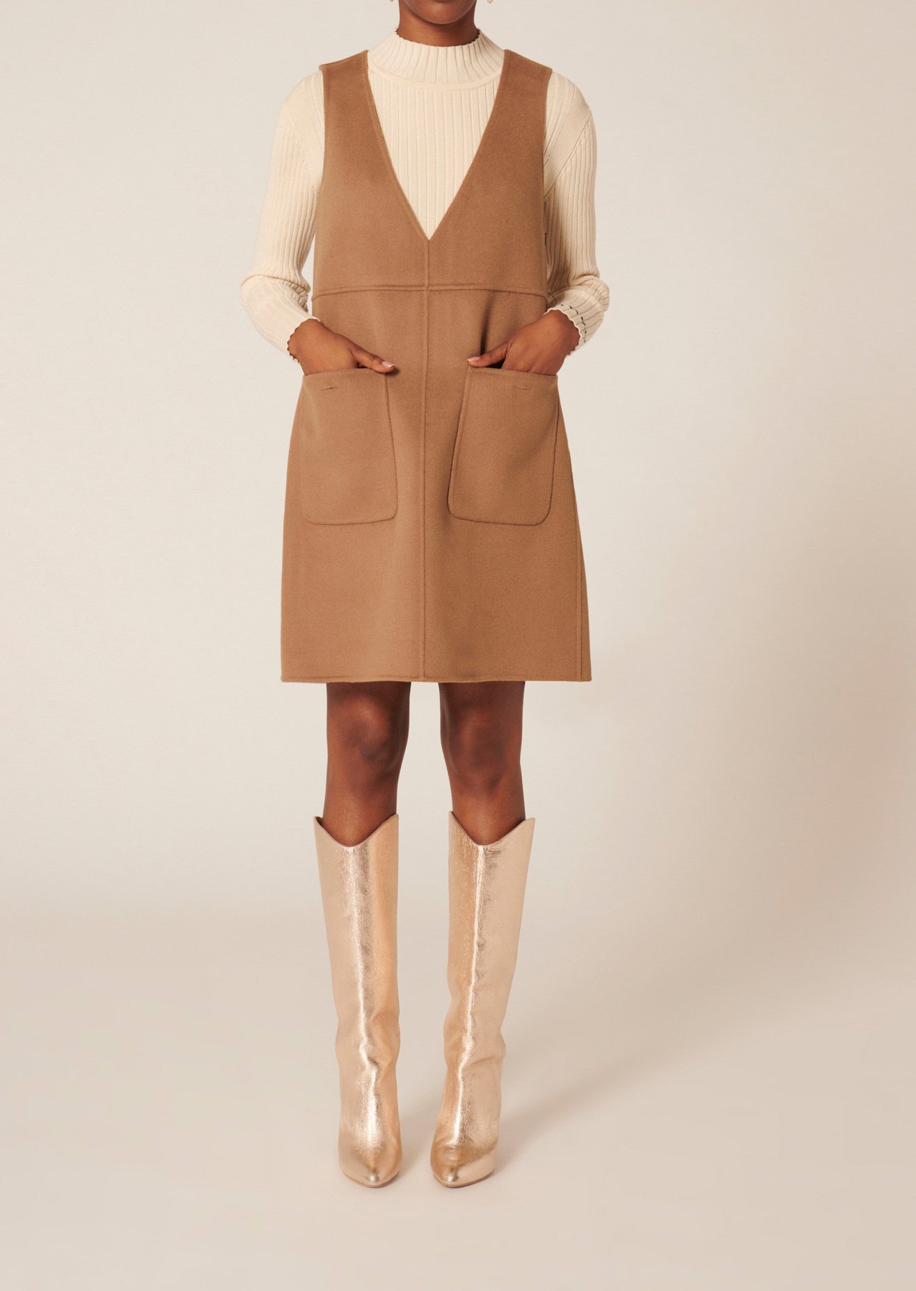 Robe Rutania camel en laine double face Tara Jarmon seconde main photo 4