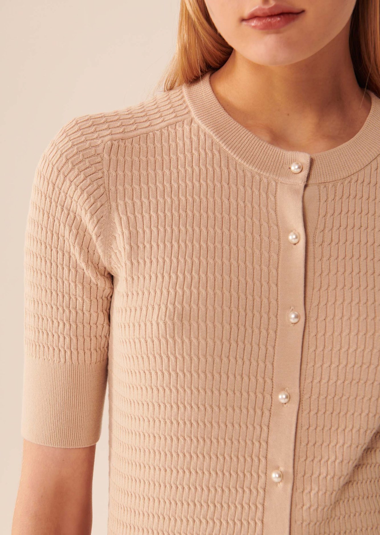 Gilet Gabrielle beige en coton extrafin Tara Jarmon seconde main photo 2