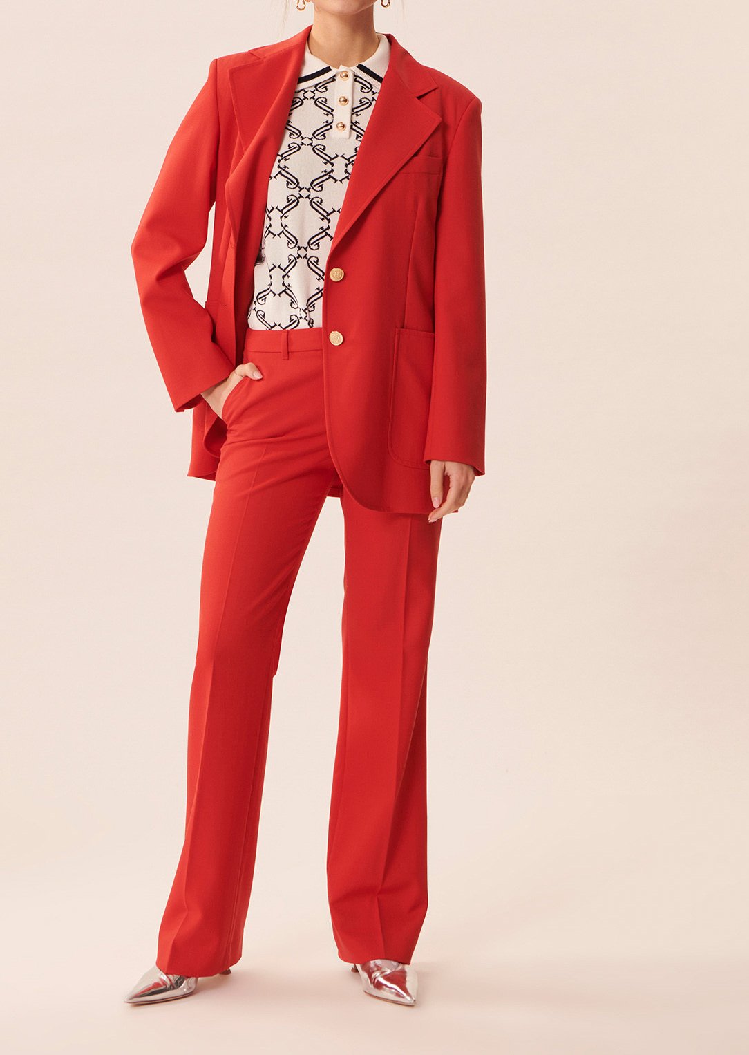 Pantalon Patti rouge en laine froide Tara Jarmon seconde main photo 4