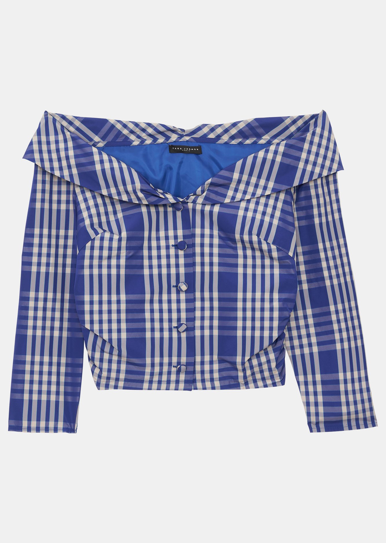 Top Tahina bleu en taffetas motif madras Tara Jarmon seconde main photo 1