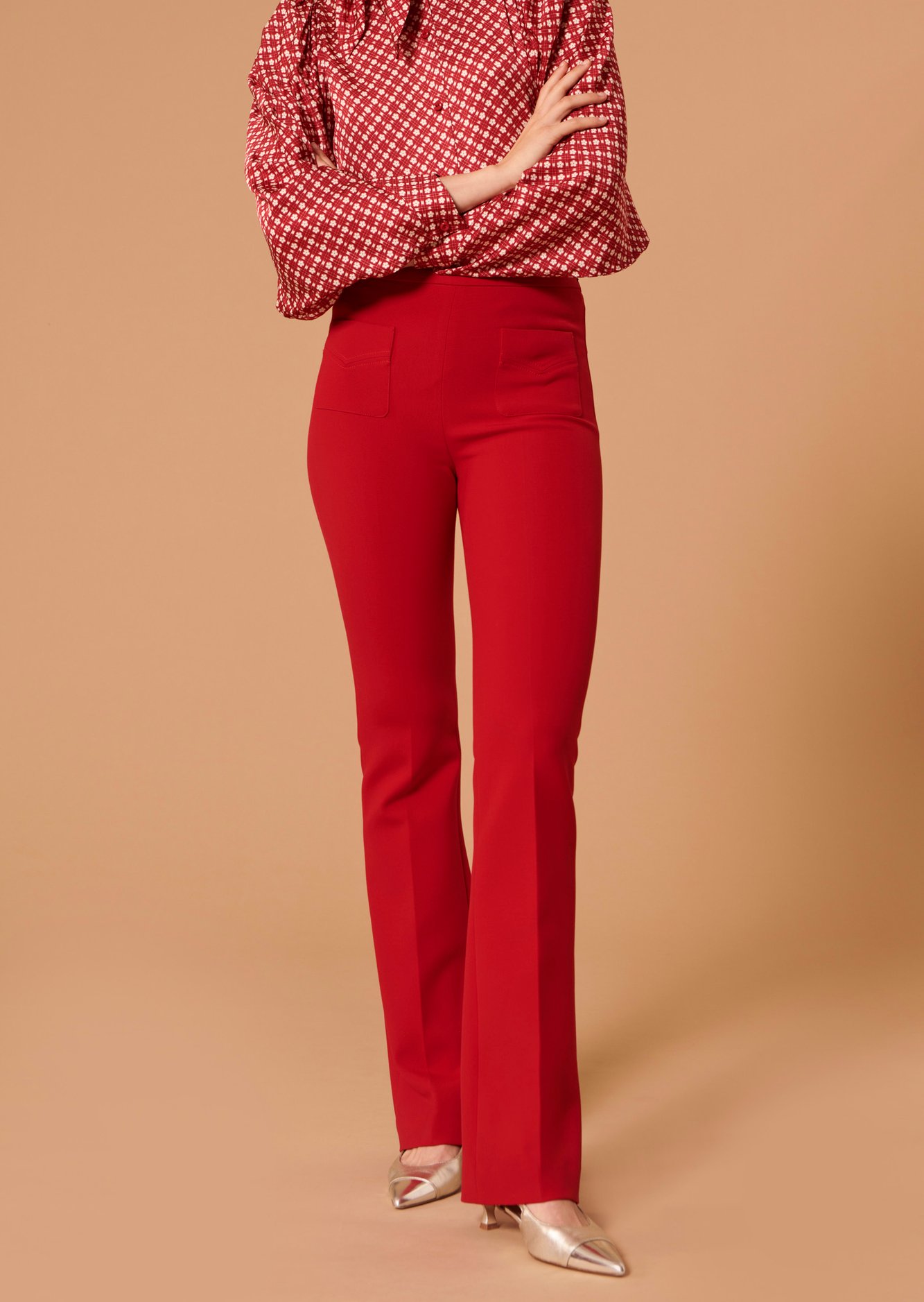 Pantalon Pearl rouge en toile double Tara Jarmon seconde main photo 3