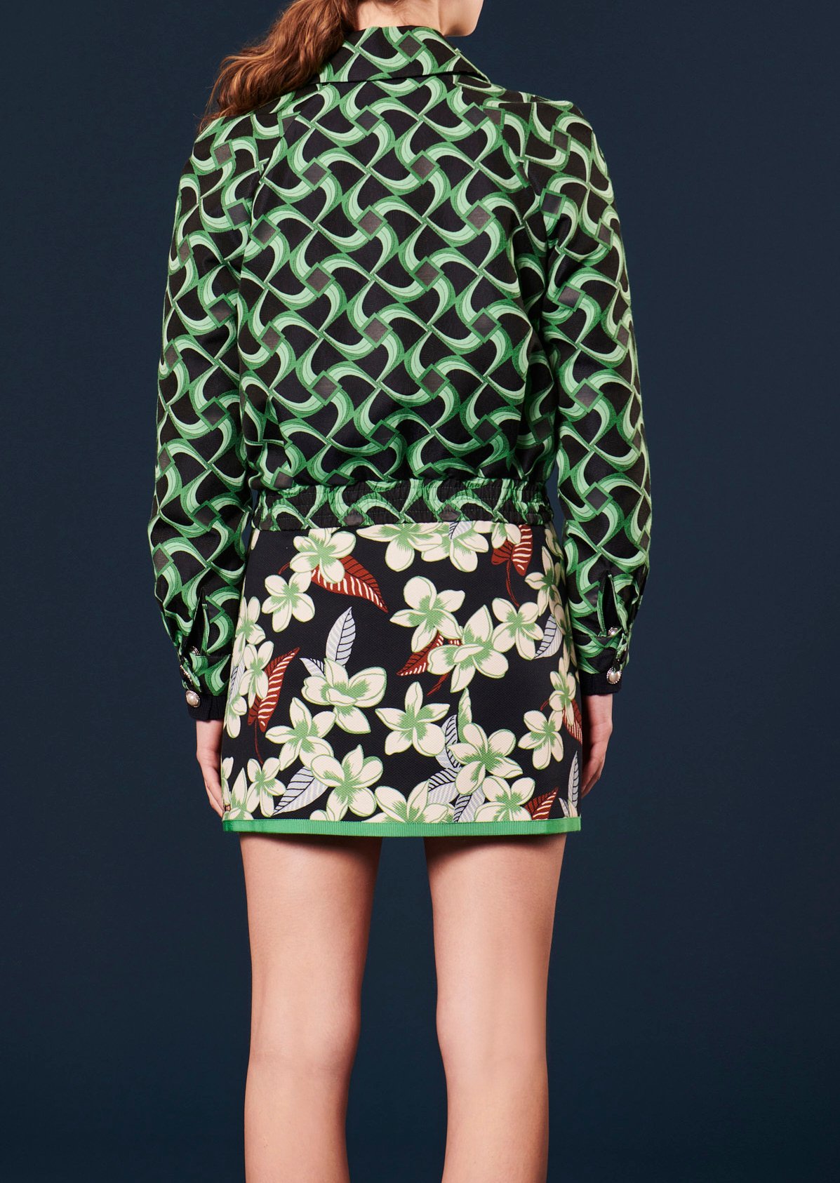 Blouson Balthazar vert à motif graphique en jacquard Tara Jarmon seconde main photo 5