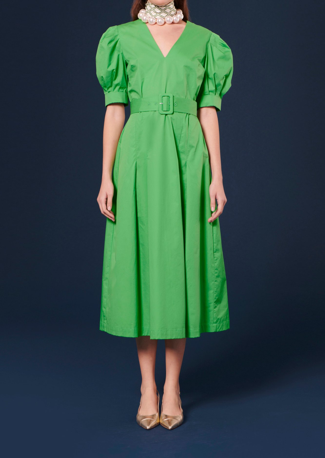 Robe Ranya verte en popeline Tara Jarmon seconde main photo 2