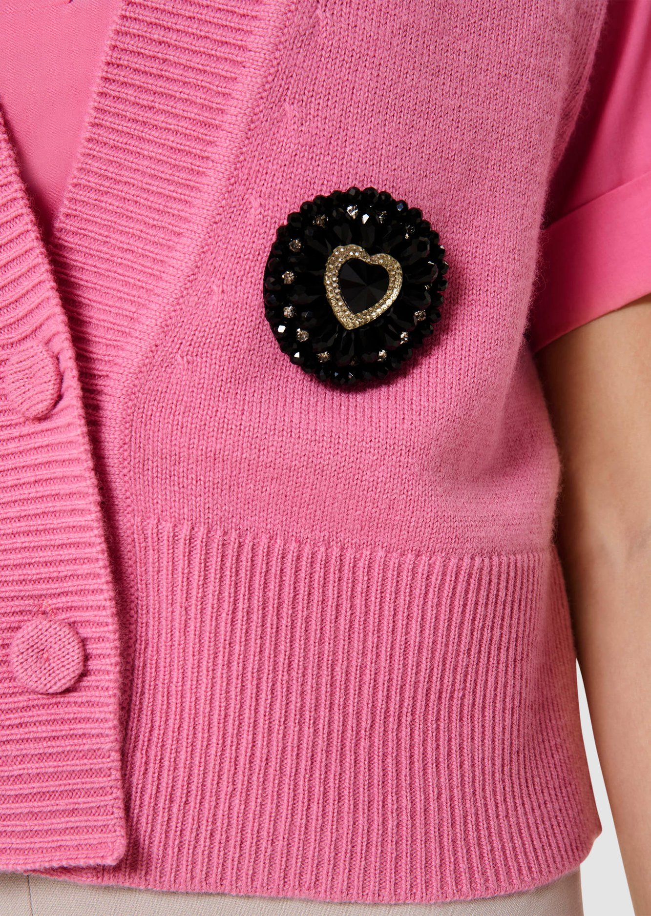 Gilet rose en laine merinos et alpaga Gilles Tara Jarmon seconde main photo 3