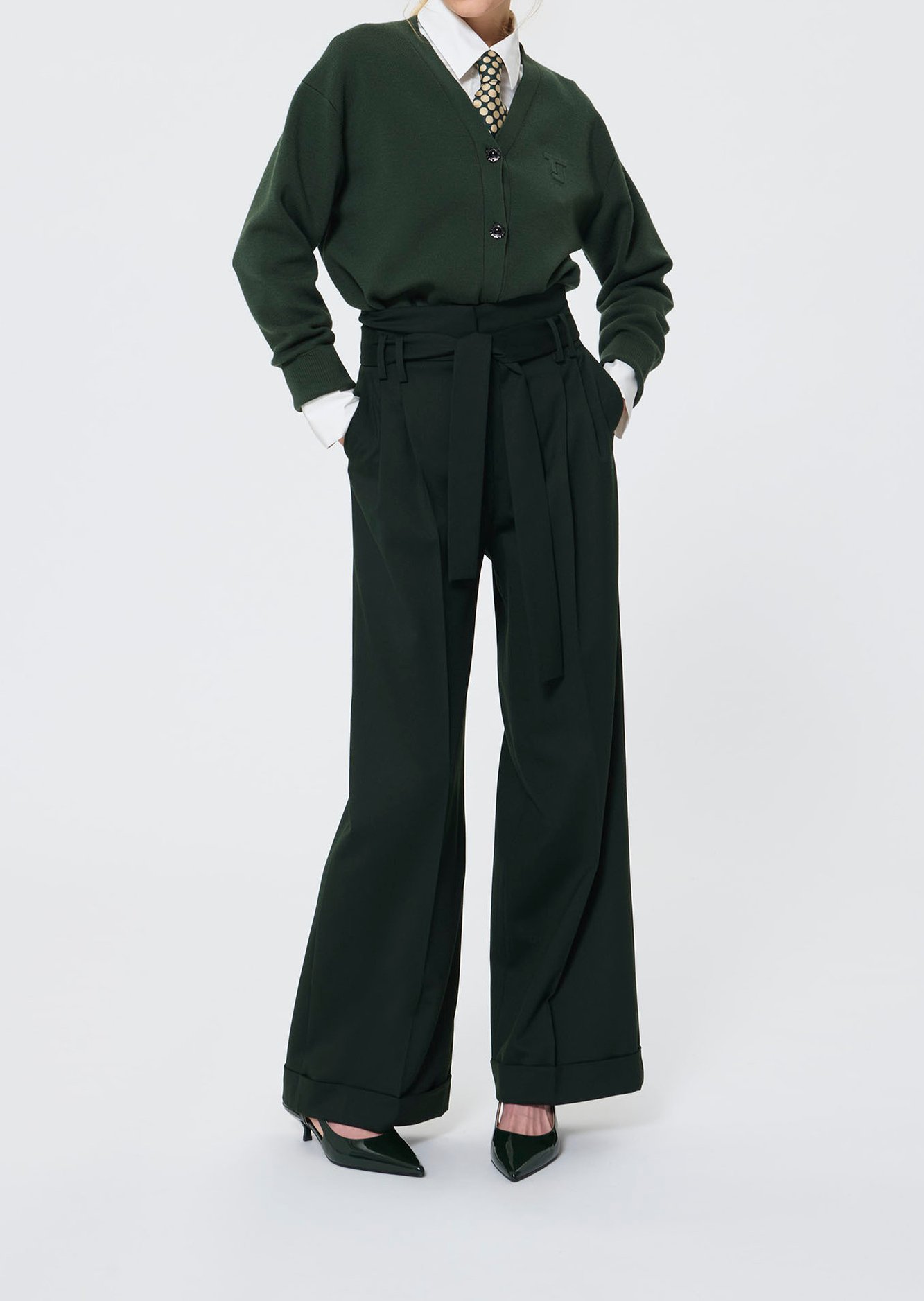 Pantalon Pia vert anglais en flanelle Tara Jarmon seconde main photo 2