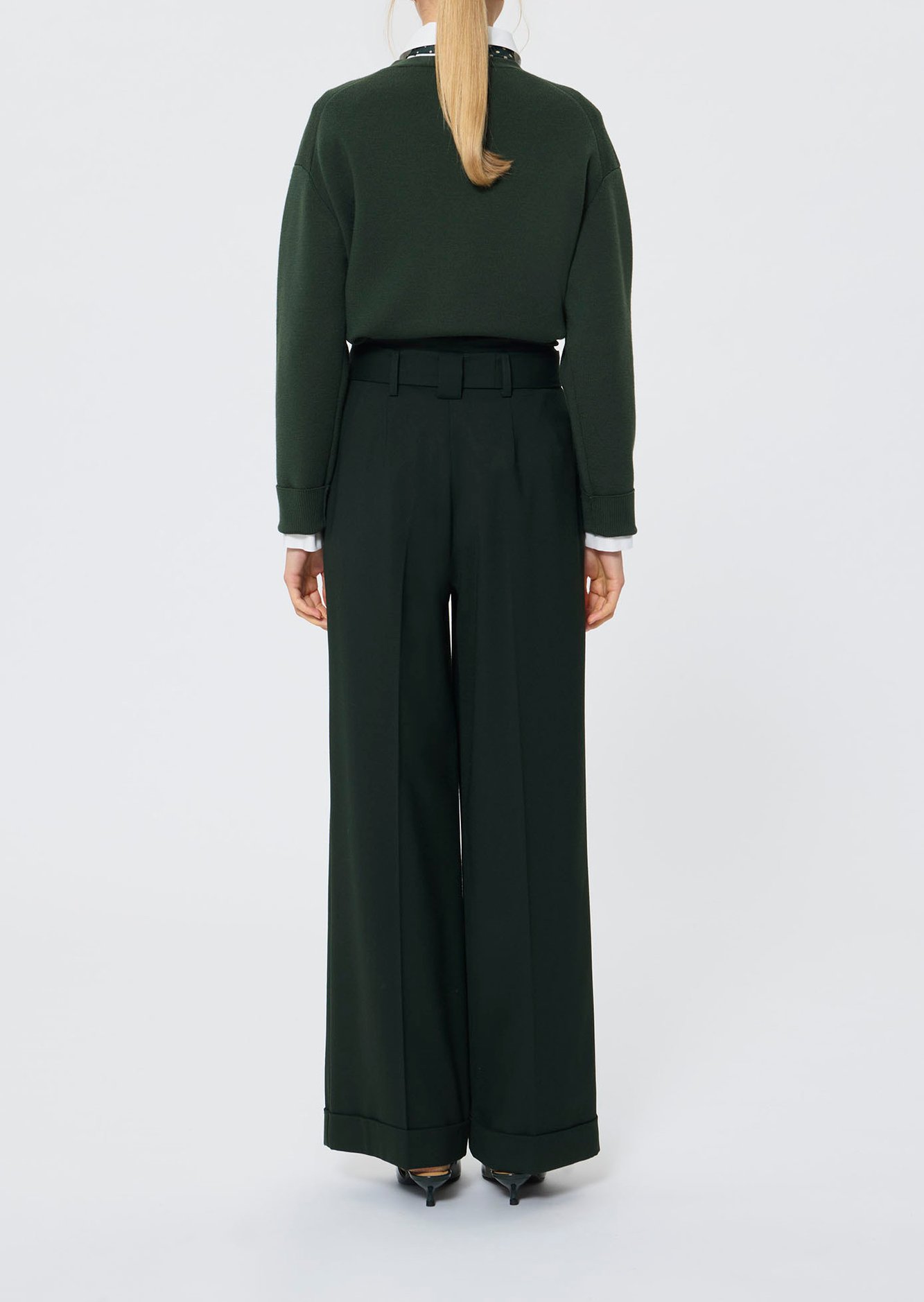 Pantalon Pia vert anglais en flanelle Tara Jarmon seconde main photo 5