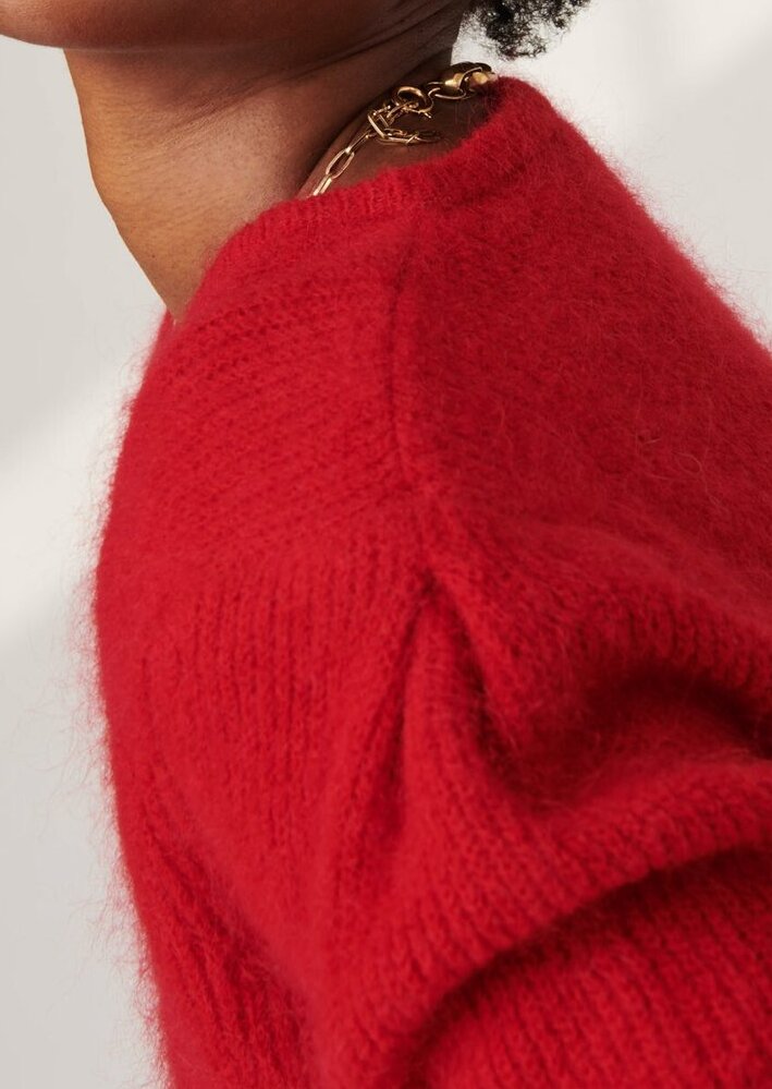Pull en maille mohair à épaulettes Natou rouge Tara Jarmon seconde main photo 3