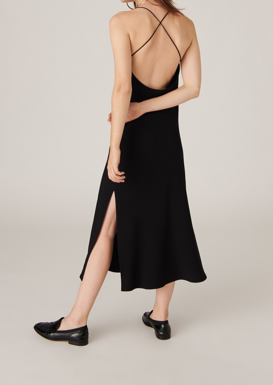 Slip dress Reany noire en crêpe envers satin Tara Jarmon seconde main photo 1
