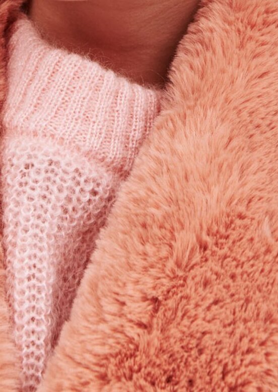 Manteau vieux rose en tartan et col en fausse fourrure Tara Jarmon seconde main photo 3