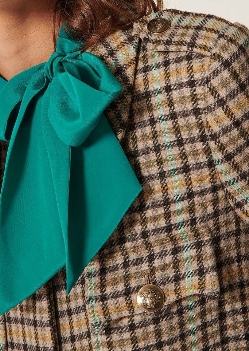 Manteau Marjolaine gris en laine tartan Tara Jarmon seconde main photo 5