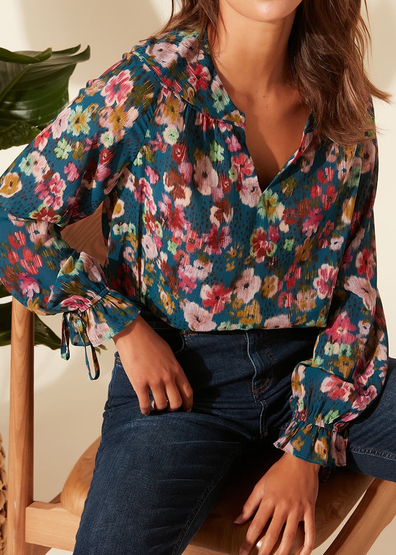 Toxane - Blouse À Col Tunisien Et Imprimé Floral Sud Express seconde main photo 3