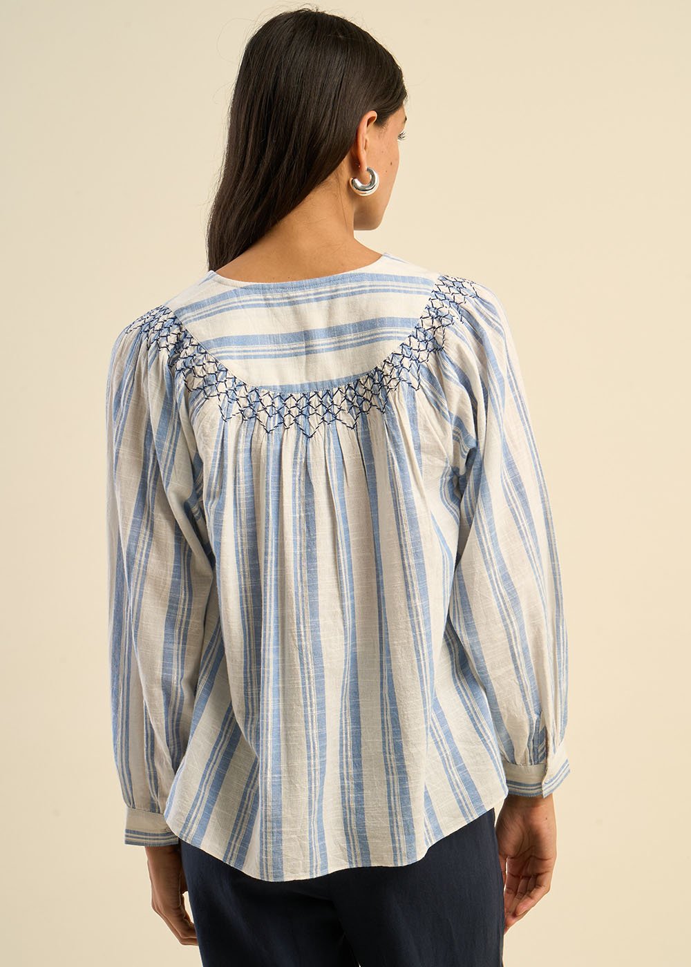 TAMARIA  -  Blouse oversize en coton léger avec rayures Sud Express seconde main photo 4
