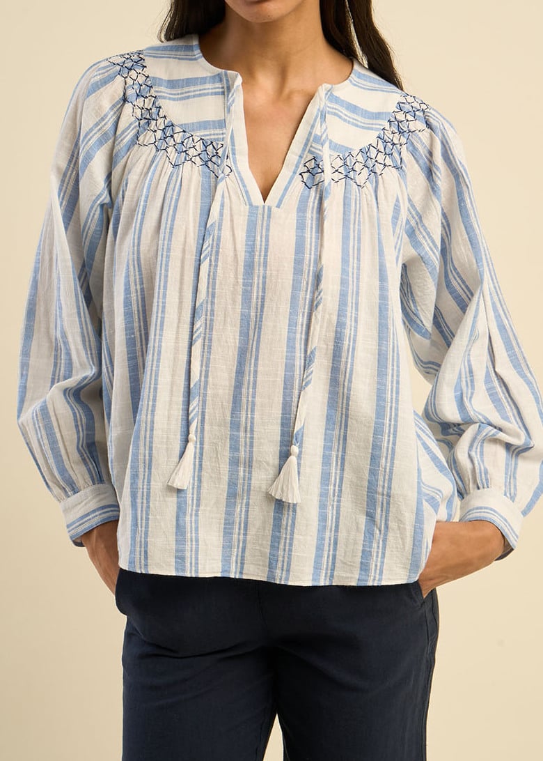 TAMARIA  -  Blouse oversize en coton léger avec rayures Sud Express seconde main photo 6