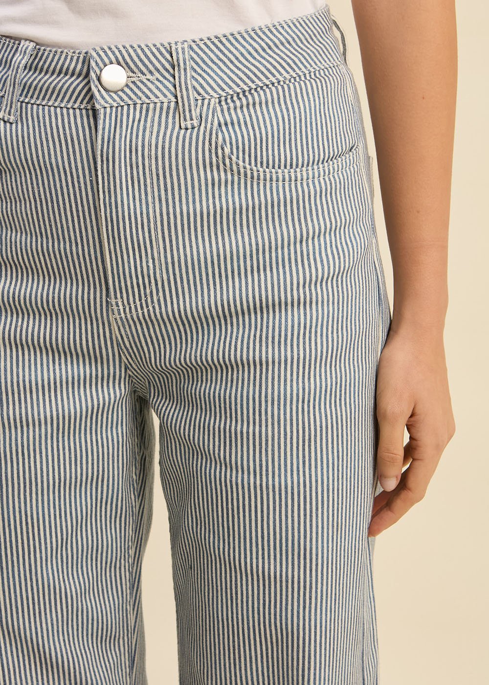PANELI  -  Pantalon droit et rayé à taille haute Sud Express seconde main photo 3