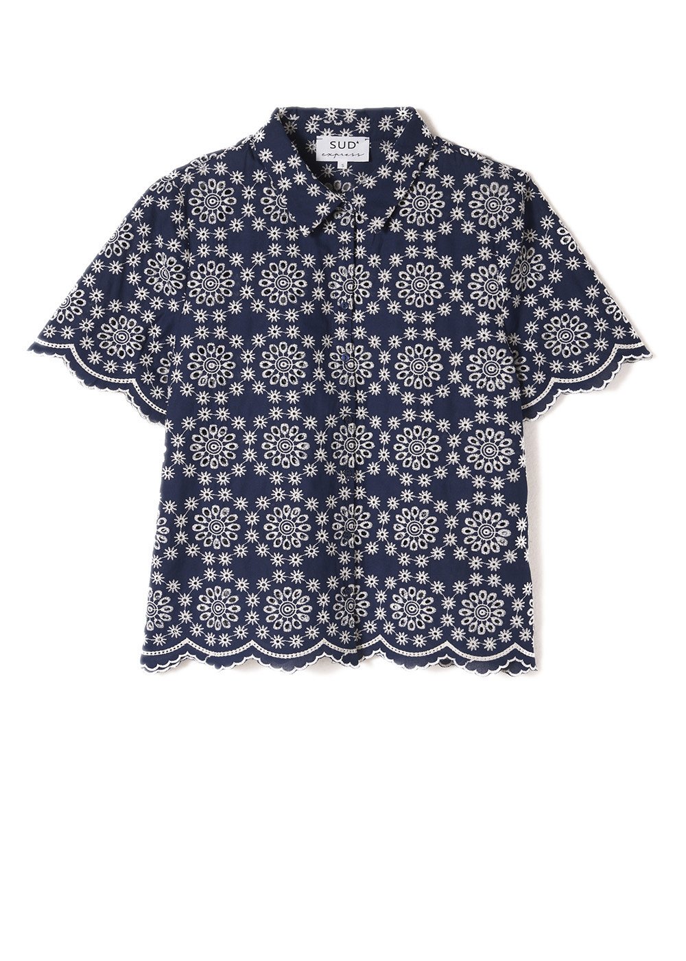 CODERA  -  Chemise manches courtes broderie anglaise contrastée Sud Express seconde main photo 5