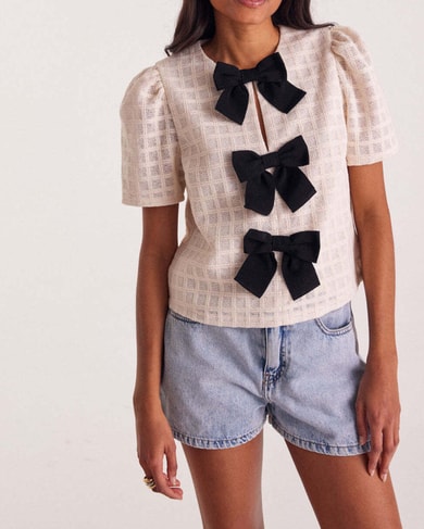Blouse Noémie guipure carreaux écru Balzac seconde main photo 2