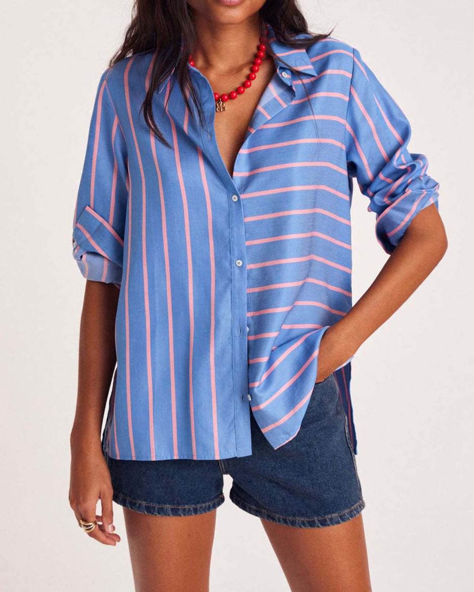 CHEMISE LISERON RAYURES BLEU ET ROSE Balzac seconde main photo 3