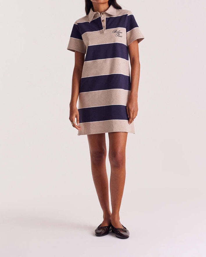 Robe polo Paula rayures marine et beige chiné Balzac seconde main photo 2