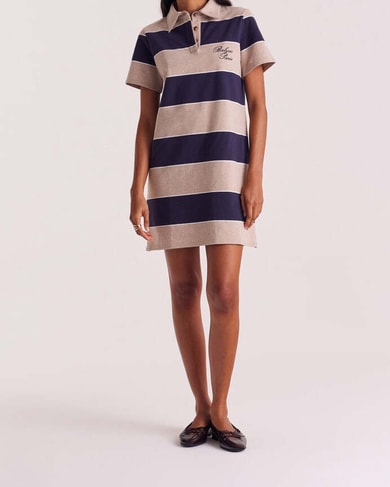 Robe polo Paula rayures marine et beige chiné Balzac seconde main photo 2