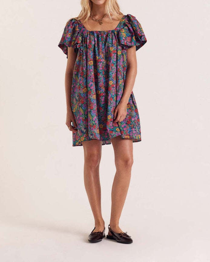 Robe Girasola en tissu Liberty violet, rose et jaune Balzac seconde main photo 2