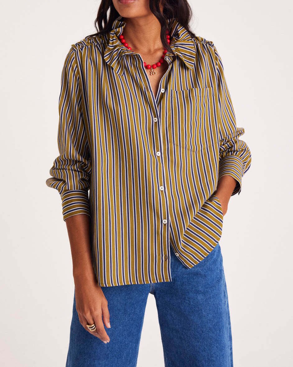 Chemise Léonor rayures marine et kaki Balzac seconde main photo 3