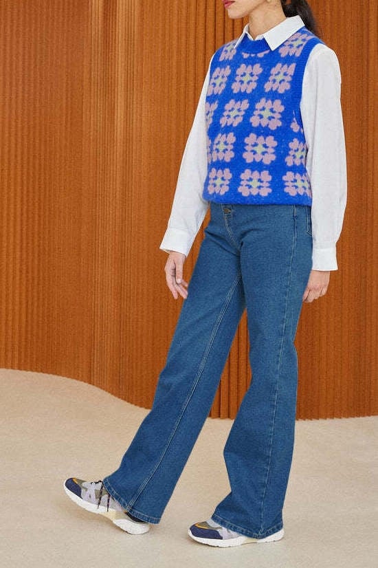 PULL ANÉMONE BLEU ET ROSE Balzac seconde main photo 4