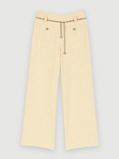 Pantalon ceinturé en tweed jaune Maje seconde main photo 1