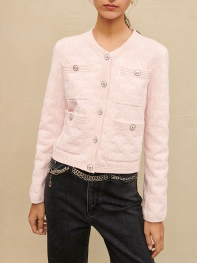 Cardigan en maille texturée rose Maje seconde main photo 2
