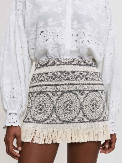 Jupe façon short en jacquard à franges Maje seconde main photo 2