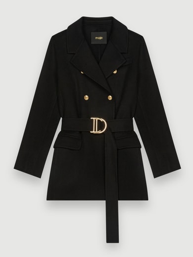 Manteau en double face noir à ceinture Maje seconde main photo 1