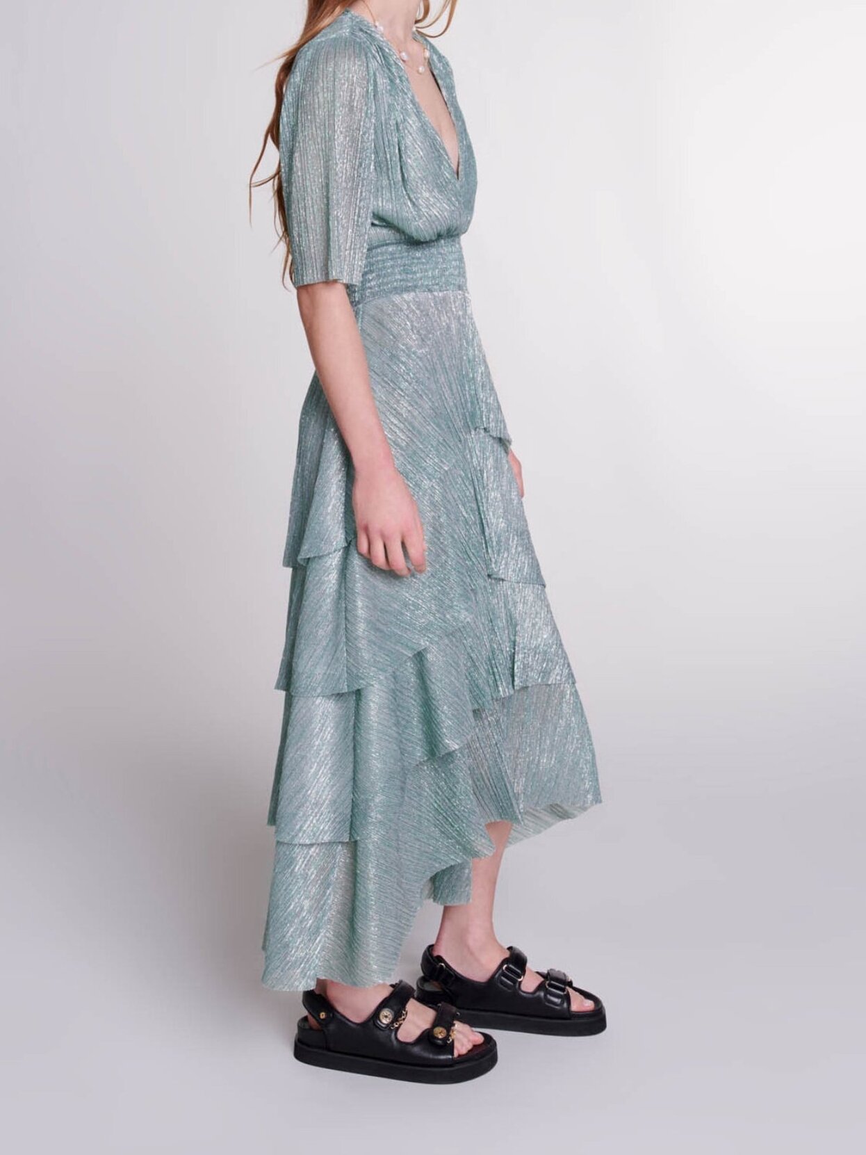 Stretch lurex ruffled dress Maje second-hand photo 4