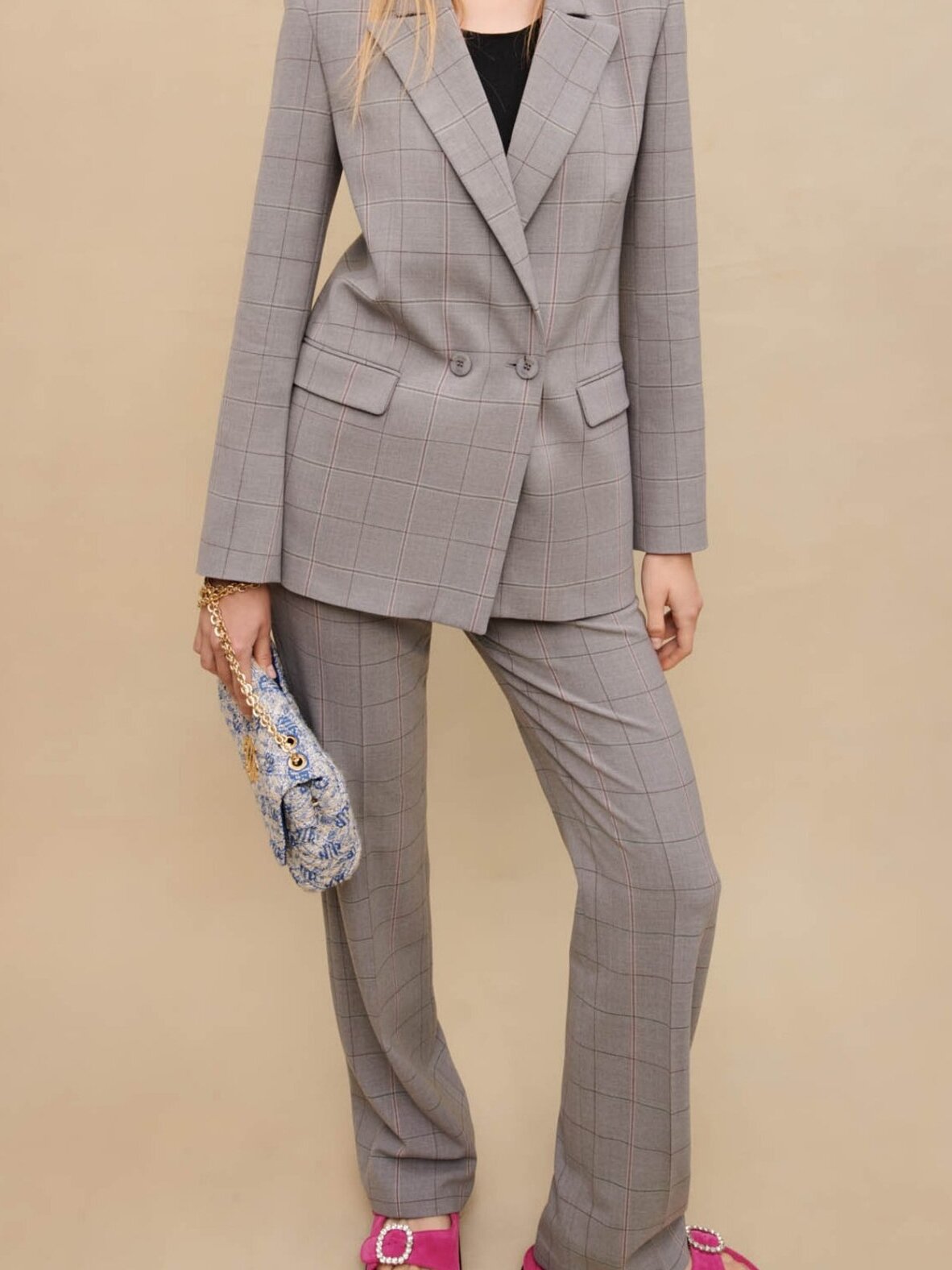 Grey checked tailored jacket Maje second-hand photo 4