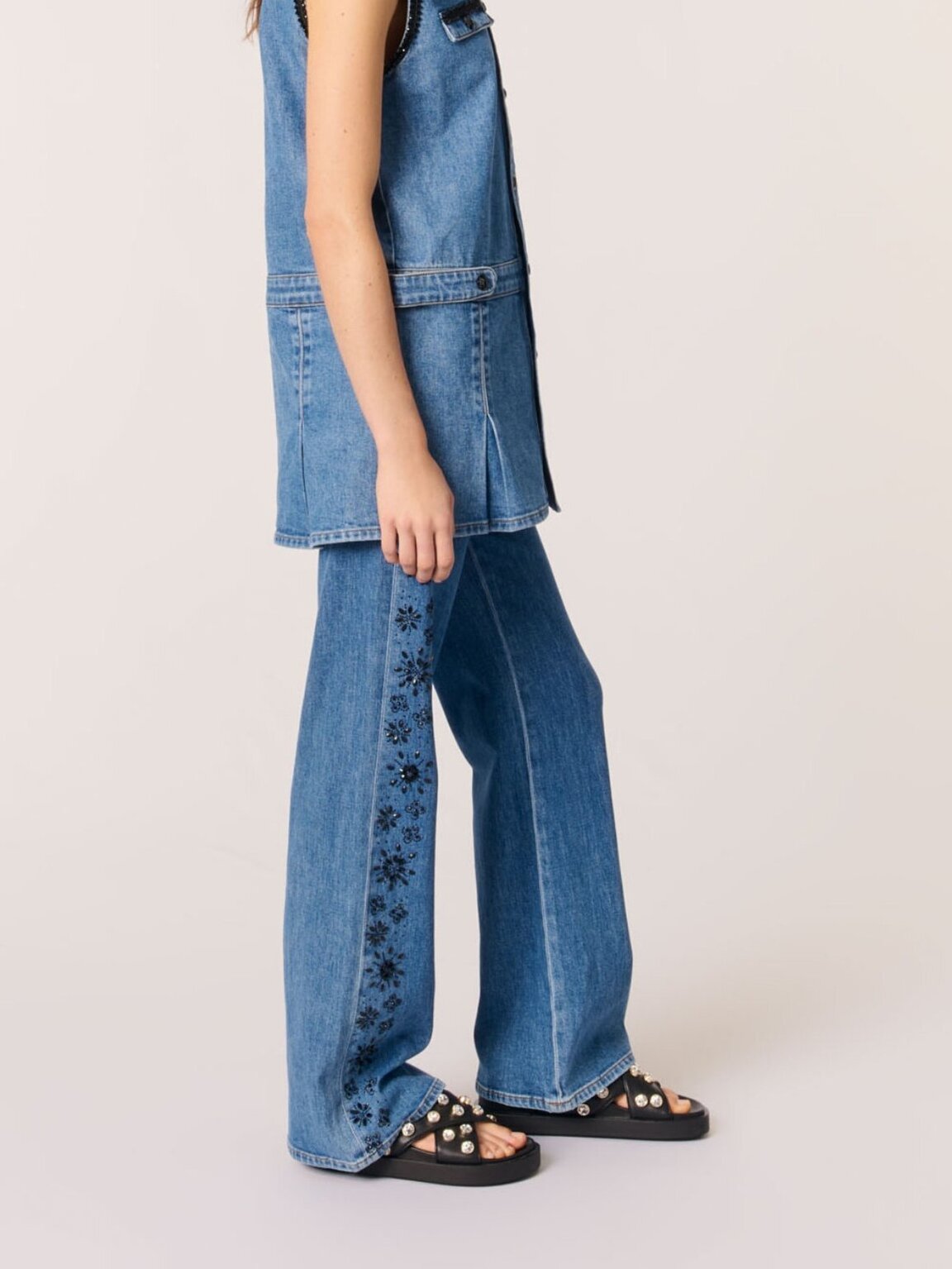 Denim dress with embroidered trim Maje second-hand photo 3