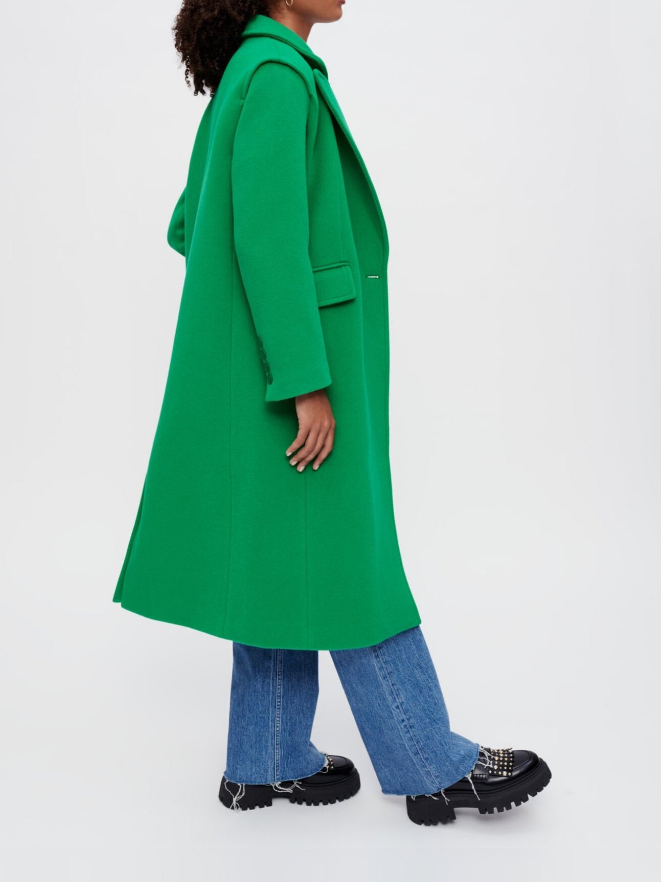 Product photo Long coat in green wool mix number 1