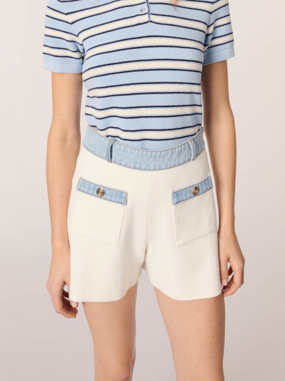 Short en maille et galons denim Maje seconde main photo 4