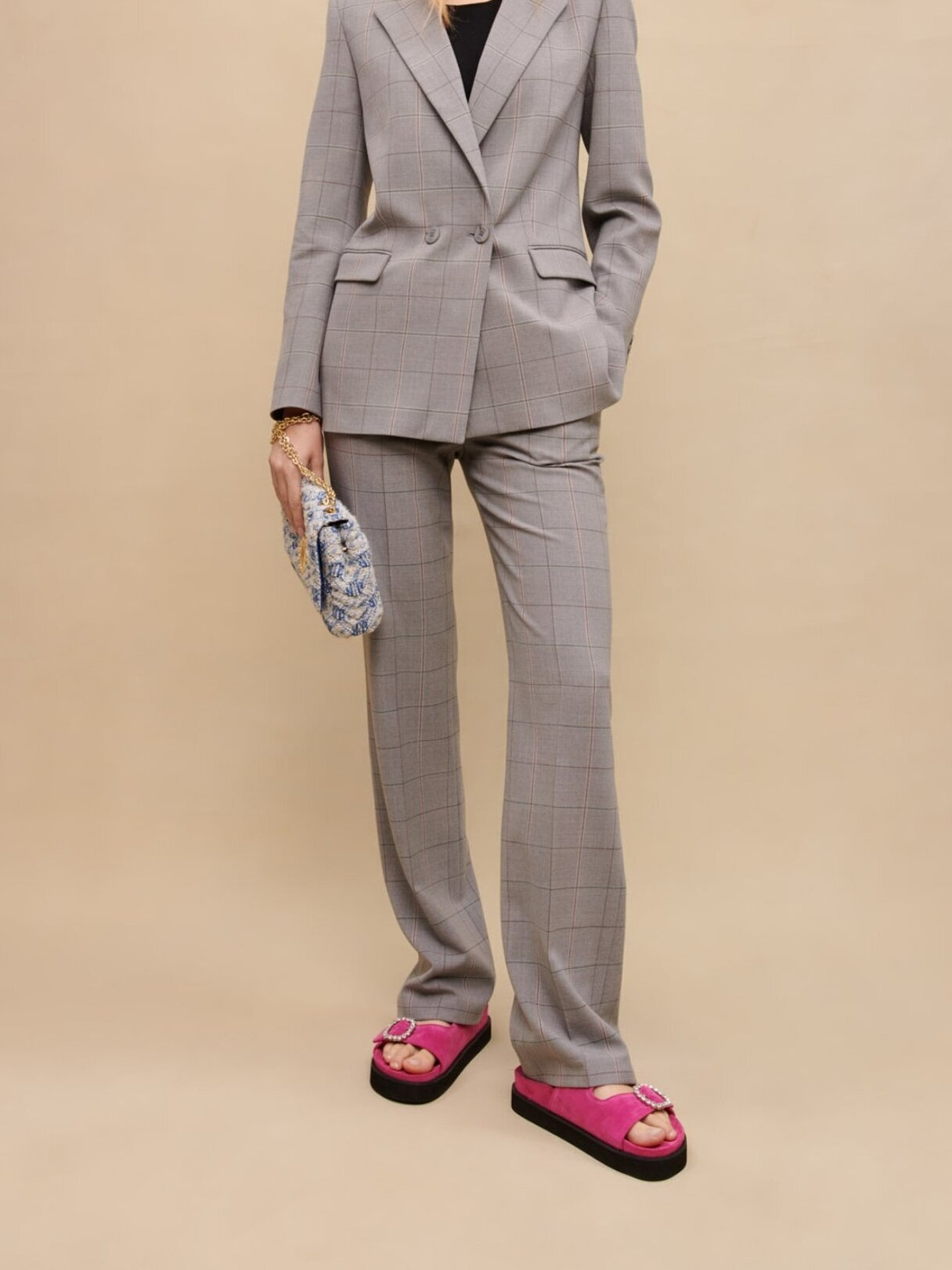 Grey checked tailored jacket Maje second-hand photo 2
