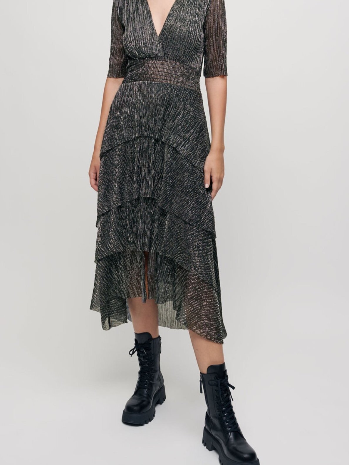 Floaty lamé dress with ruffles Maje second-hand photo 2