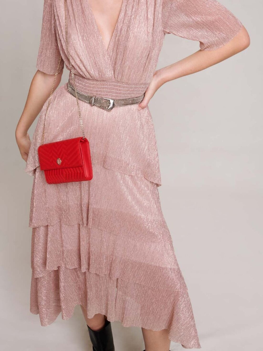 Long ruffled lamé dress Maje second-hand photo 5